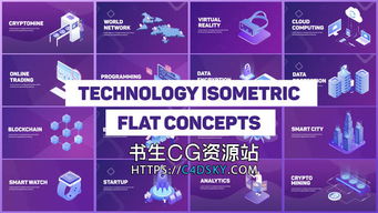 ae模板 扁平化等距概念科技感商品介绍动画片头technology isometric concepts